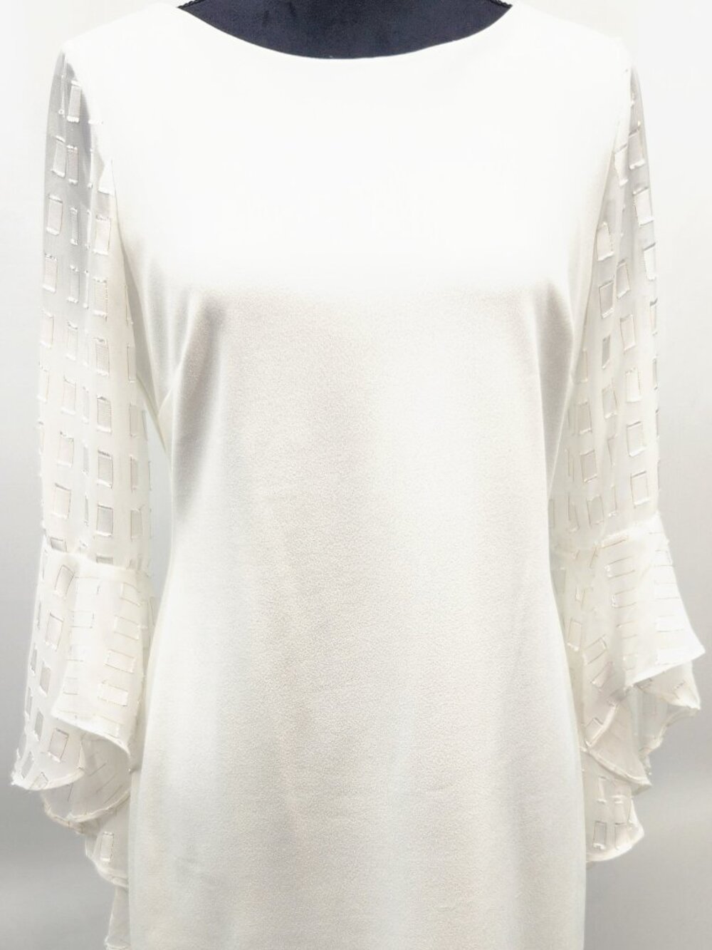 Shelby Nites White Dress with Sheer Bell Sleeves
